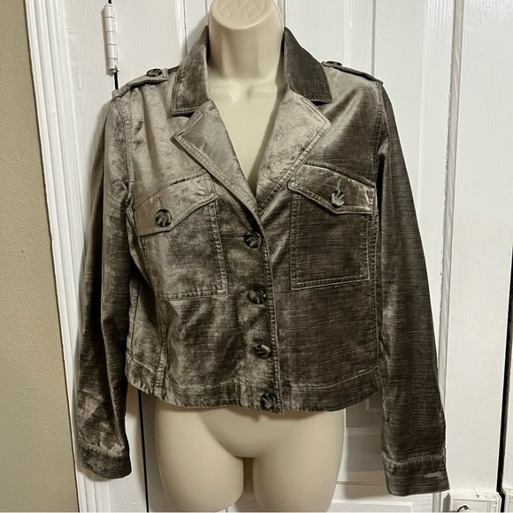 Cabi Sunday Topper Cropped Velvet Jacket Taupe Gray Tan Small J2 - Picture 2 of 7